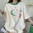 Short Sleeve Contrast Trim Printed T-shirt / Tank Top