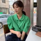 Puff-sleeve Collared Plain Top