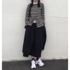Striped Cardigan / Plain Maxi Skirt