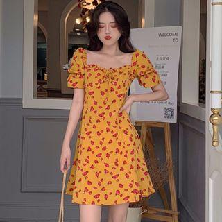 Short-sleeve Floral Print A-line Mini Dress As Shown In Figure - One Size