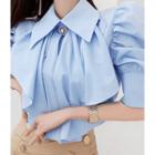 Puff-sleeve Jabot Blouse With Brooch