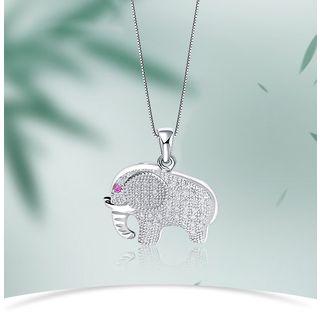 925 Sterling Silver Rhinestone Elephant Pendant Necklace
