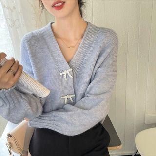 Bow Accent Cropped Cardigan