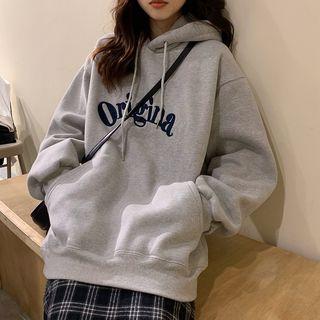 Front Pocket Lettering Embroidered Hooded Sweatshirt