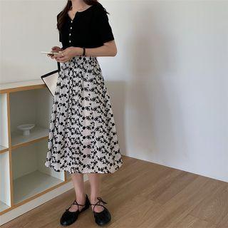 Floral Midi A-line Skirt White - One Size