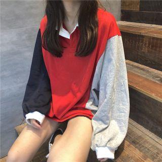Contrast Long Sleeve Polo Shirt