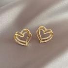 Sterling Silver Rhinestone Heart Stud Earring 1 Pair - Gold - One Size