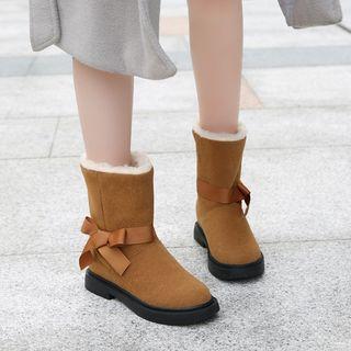 Bow Detail Hidden Wedge Short Snow Boots