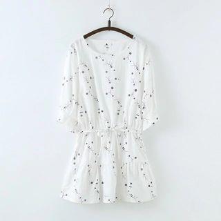 Flower Embroidered Elbow Sleeve Dress