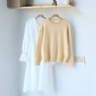 Plain Sweater / Long-sleeve A-line Midi Dress