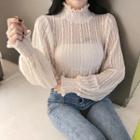 Long-sleeve High Neck Frill Trim Lace Top