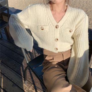 Cropped V-neck Single-breasted Sweater Cardigan