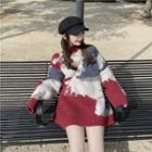 Color Block Sweater Red & White & Blue - One Size