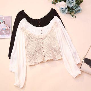 Buttoned Chiffon Panel Cropped Blouse