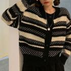 Patterned Cable Knit Cardigan Black & White - One Size