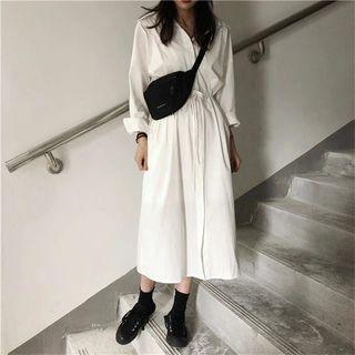 Long-sleeve Midi A-line Shirt Dress As Shown In Figure - One Size