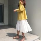 Plain Long-sleeve Shirt / Midi Skirt