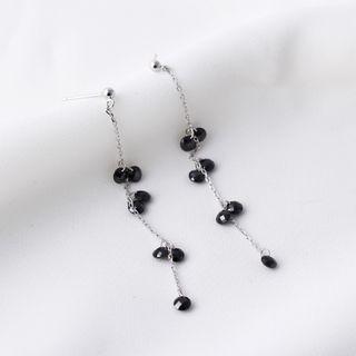 925 Sterling Silver Rhinestone Drop Earring 1 Pair - 925 Silver - Silver - One Size