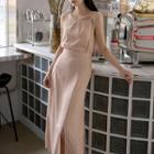 Linen Set: Sleeveless Top + Slit Maxi Skirt