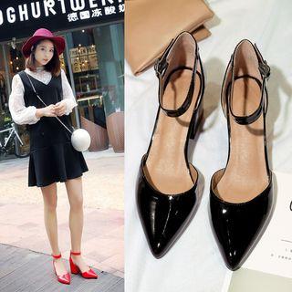 Ankle Strap Pointed Genuine Leather Pumps