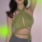 Halter-neck Keyhole Crop Top Green - One Size