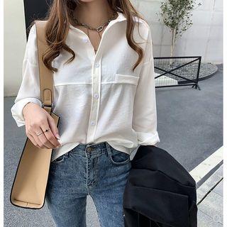 Long-sleeve Chiffon Plain Shirt