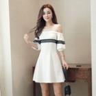 Short-sleeve Cutout-shoulder Panel A-line Dress
