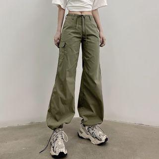 Mid-rise Pocket Drawstring Loose-fit Cargo Pants