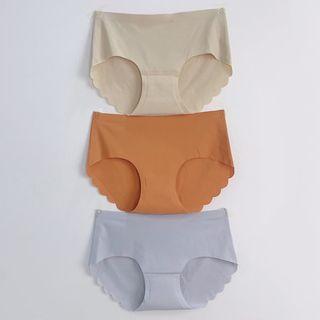 Set Of 3: Panties Set Of 3 - Khaki & Nude & Light Purple - One Size