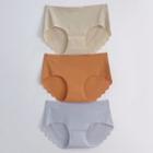 Set Of 3: Panties Set Of 3 - Khaki & Nude & Light Purple - One Size