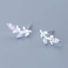 925 Sterling Silver Rhinestone Leaf Earring 1 Pair - S925 Silver Stud - Silver - One Size