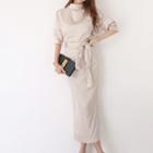 Set: Mock Turtleneck Long-sleeve Top + Midi Sheath Skirt