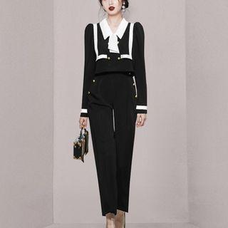 Set: Double Breasted Blouse + Straight Leg Dress Pants