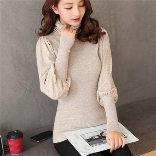 Mock-neck Puff-sleeve Sweater