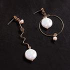 Non-matching Faux Pearl Alloy Wave & Hoop Dangle Earring 1 Pair - One Size