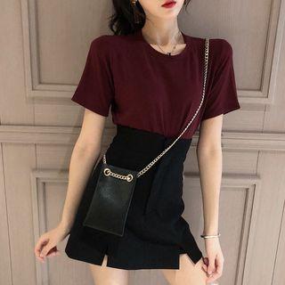 Short-sleeve T-shirt / Slit A-line Mini Skirt