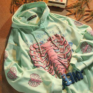 Skeleton Graphic And Lettering Hoodie