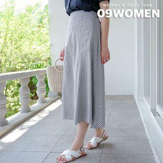 Plus Size Stripe Long Flare Skirt