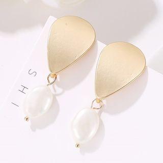 Alloy Drop Freshwater Pearl Dangle Earring 2574-1 - Gold - One Size