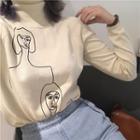 Cartoon Print Turtleneck Sweater As Shown In Figure - One Size