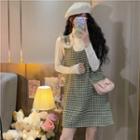 Houndstooth Mini Overall Dress / Long-sleeve Turtleneck Top