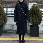 Long Sleeve Woolen Coat Black - One Size