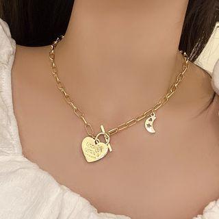 Heart Moon Pendant Alloy Choker Gold - One Size