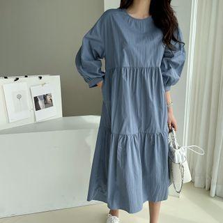 Balloon-sleeve Tiered Long Dress