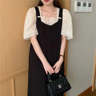 Short-sleeve Square-neck Top / Midi Overall Dress