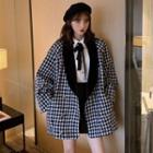 Bow Accent Blouse / Houndstooth Double-breasted Coat
