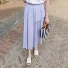 Flap-front Stripe Long Flare Skirt