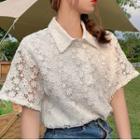 Short-sleeve Lace Polo Shirt White - One Size