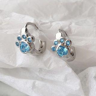 Paw Rhinestone Sterling Silver Earring E1075 - 1 Pair - Blue & Silver - One Size