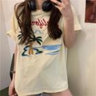 Short-sleeve Printed T-shirt Light Yellow - One Size